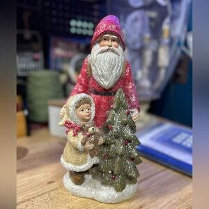 Festive Santa and Child Holiday Figurine - Red and Green
